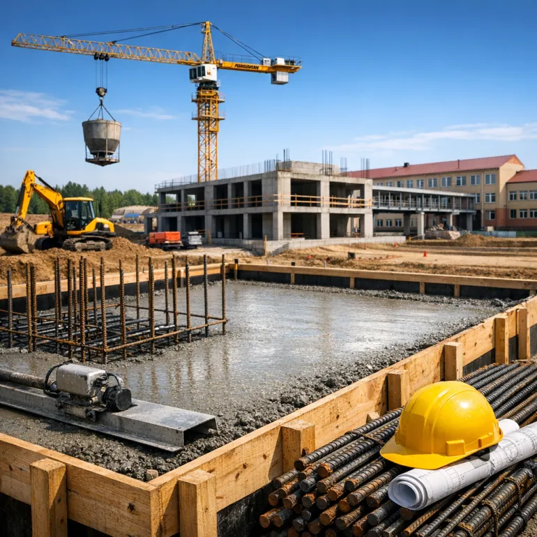 Монолитные работы на пристройке школы в Новопетровском